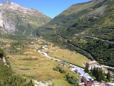Gletsch en de Furkastraat Gletsch en de Furkastraat